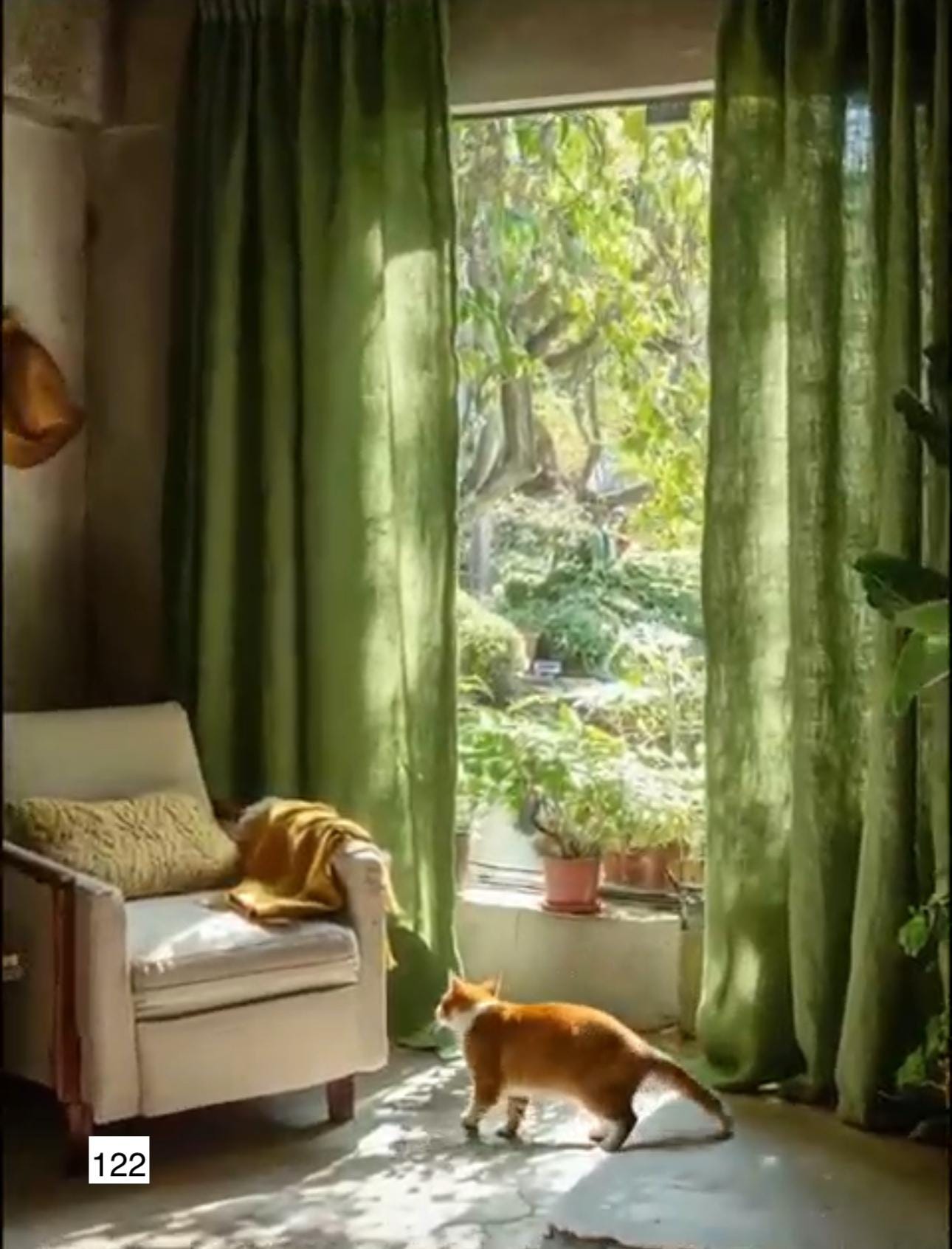 Green linen curtains