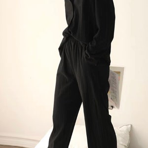 Classic Black Pajamas for Women,100% Cotton, Two Pockets on the Pants ...