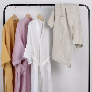 100% linen robe, Linen pajama, Gift For Her, Linen bathrobe, Robe linen, Linen bathrobe with pockets, 5 Colors Available, Linen wrap dress
