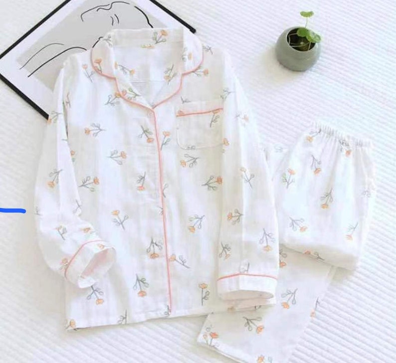 100 Gauze Cotton Pajamas Set Available Pajamas Etsy