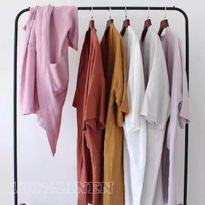 100% French Linen Robe: Stone Washed Linen Bathrobe with Pockets