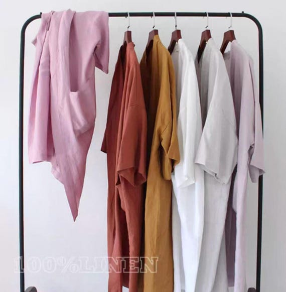 100% French Linen Robe: Stone Washed Linen Bathrobe with Pockets