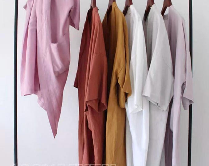 100% French Linen Robe: Stone Washed Linen Bathrobe with Pockets