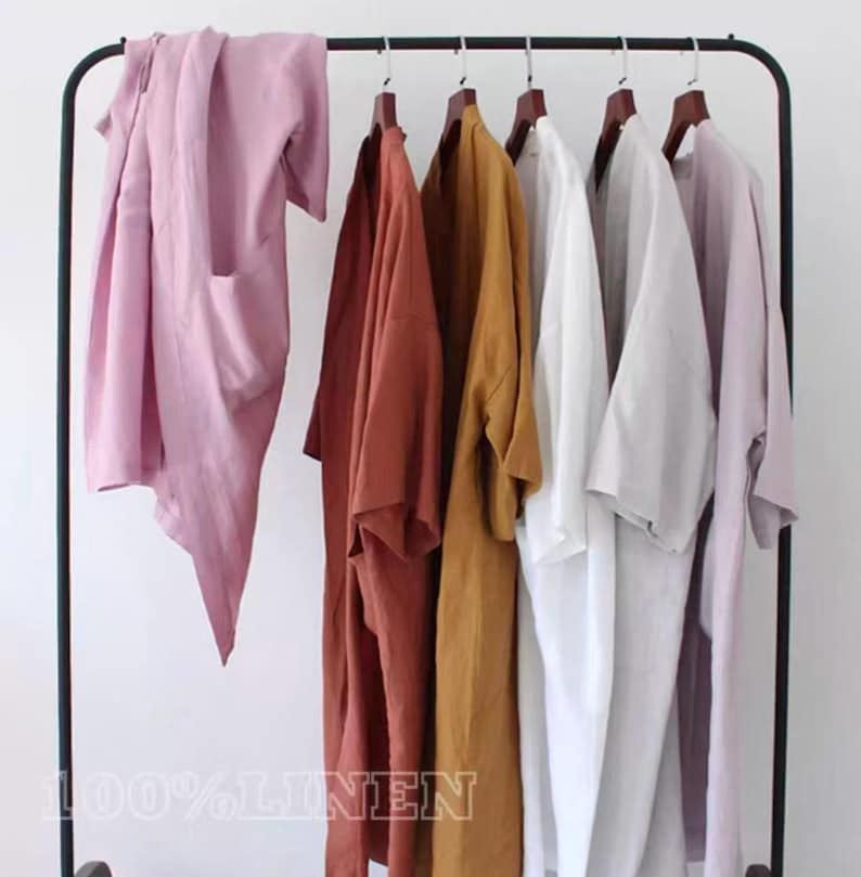 100% French Linen Robe: Stone Washed Linen Bathrobe with Pockets image 1
