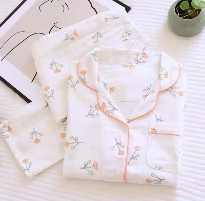 100 Gauze Cotton Pajamas Set Available Pajamas Etsy