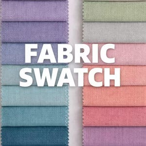 May include: Fabric swatch image featuring various fabric samples in shades of purple, blue, pink, and green. The text "FABRIC SWATCH" is overlaid on the image. The samples are arranged in neat rows, showcasing the different colors and textures.
