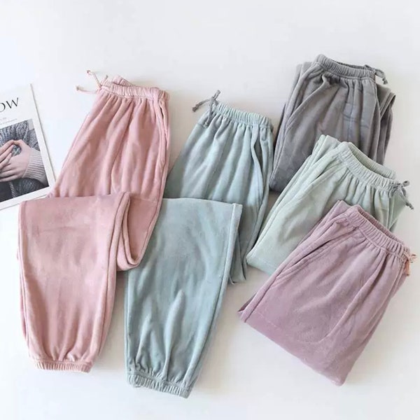 Soft Velvet Pajamas Pants,Unique Gift for Her,Casual Pajama Pants,Keep Warm For Winter, Two Pockets On The Pants , 6 Colors Available