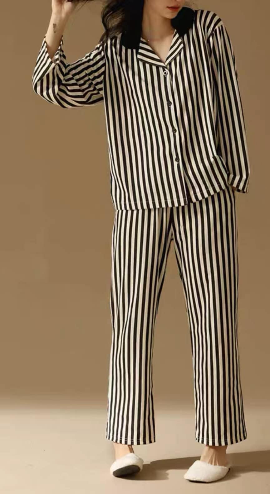 Pure Cotton Pajamas Set Black and White Stripe unique Gift Etsy