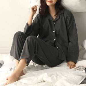 Cotton Pajamas Set: Dark Gray Longsleeve Loungewear - Etsy