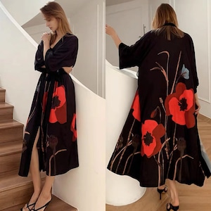 Silky robe, Gift For Her,  Can  be worn outside, 9 Patterns Available
