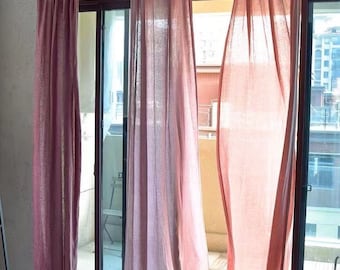 Linen Curtains: Semi-Sheer Natural Light, Morandi Pink, Custom Made