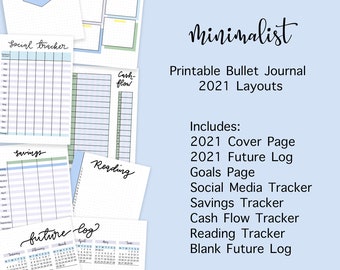 Bullet Journal Template Printable Set | Yearly Essentials Minimalist 2021 Planner