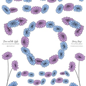 Pastell Daisy Blau & Lila Druckbare Sticker | Bullet Journal Planner Sticker zum Ausdrucken zu Hause