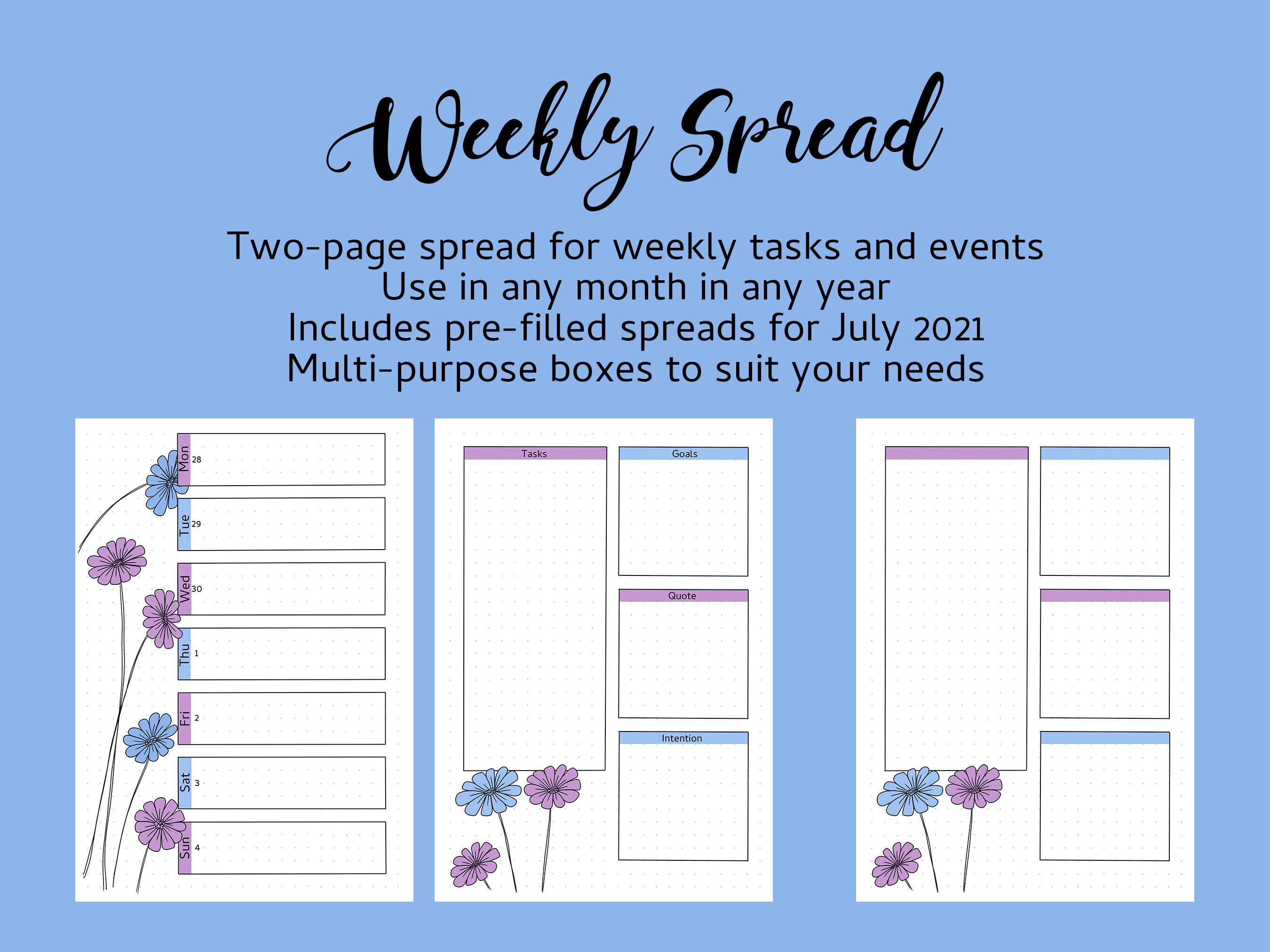 Bullet Journal Printable Template Set | Spring Summer Daisy Floral Hand ...