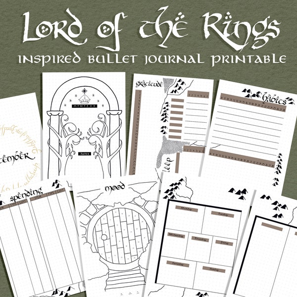 Lord of the Rings Hobbit Inspired Bullet Journal Planner Printable