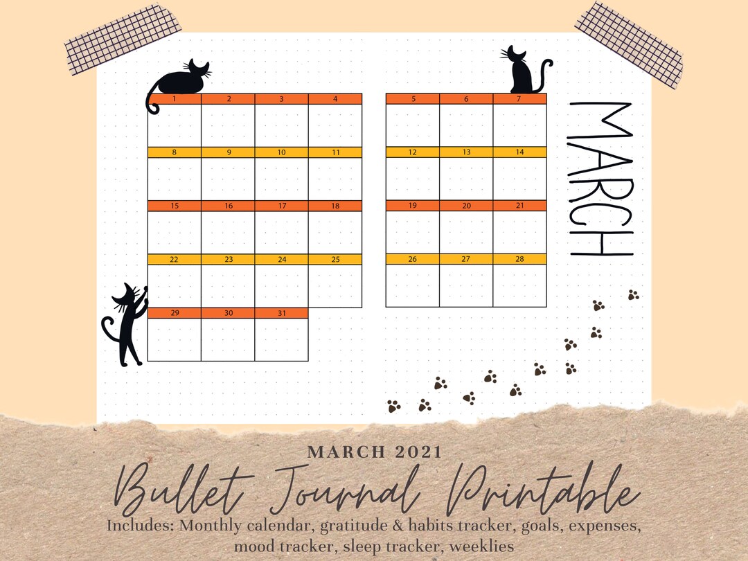 Bullet Journal Template Printable Set | Halloween Autumn Fall Cat Kitty ...