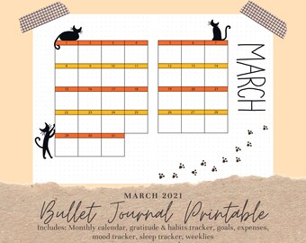 Bullet Journal Template Printable Set | Halloween Autumn Fall Cat Kitty Orange Yellow Theme