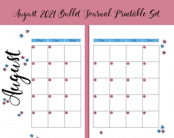 August 2021 Bullet Journal Printable Set | Floral Flower Summer Planner Printable