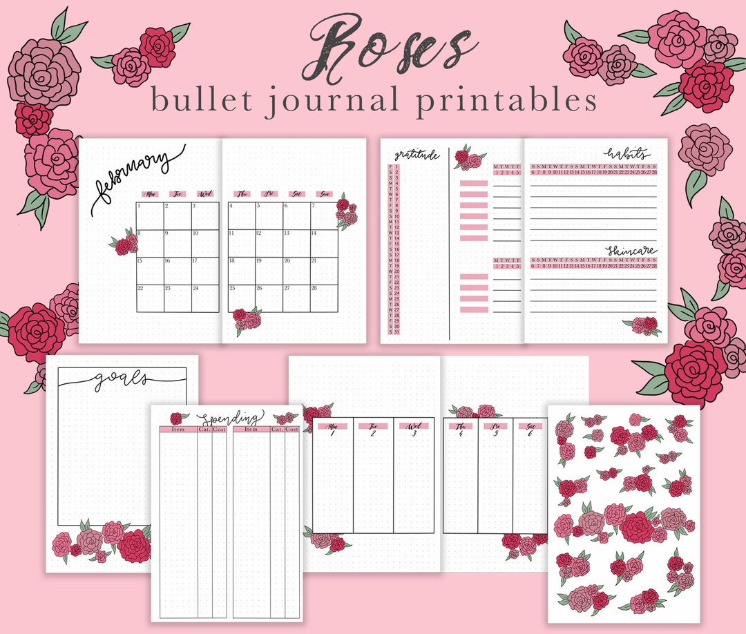 Bullet Journal Template Printable Set Rose Theme Spring 2021 - Etsy