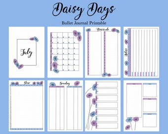 Bullet Journal Printable Template Set | Spring Summer Daisy Floral Hand-Drawn Planner Design