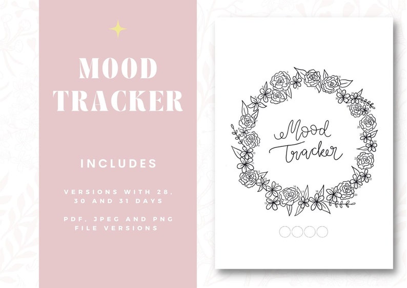 Floral Wreath Mood Tracker Printable Spring Bullet Journal Planner Etsy