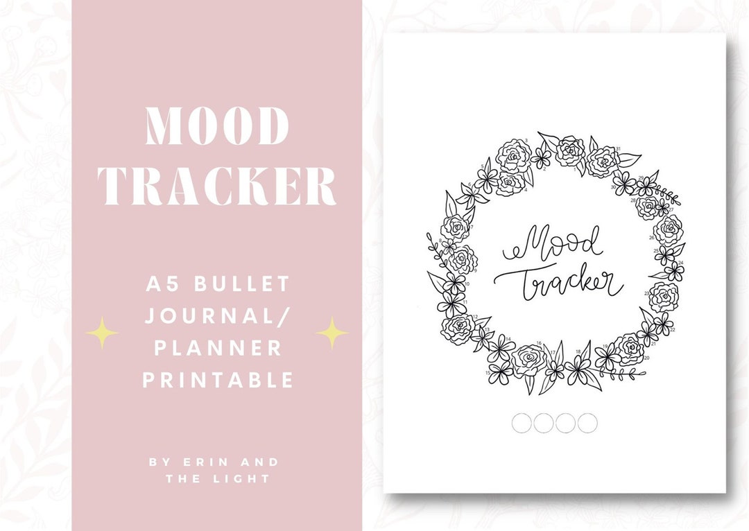Floral Wreath Mood Tracker Printable Spring Bullet Journal Planner ...