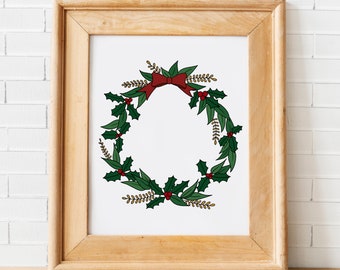 Cute Christmas Wreath Print | Christmas Wall Art | Christmas Printable | Christmas Prints | Christmas Decor | Christmas Sign | Digital Print