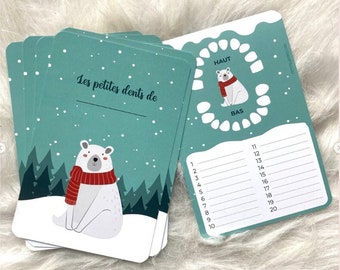 Carte dents bébé, carte "les petites dents de ...", carte polaire, bébé ours, animaux polaire, banquise, carte dents de lait