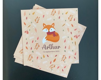 Announcement set, Birth announcement, Fox announcement, Mixed birth announcement, Soft colors announcement, fox, winter, animals