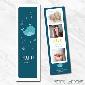 Lot of announcements, Birth bookmark, Birth announcement bookmark, Photo bookmark, Whale bookmark, Sea animals, Ocean