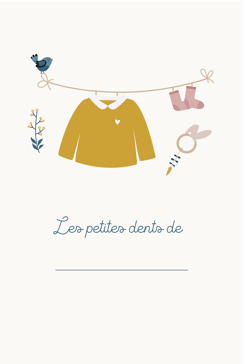 Carte dents bébé, carte "les petites dents de ...", petits habits de bébé, hochet lapin image 5