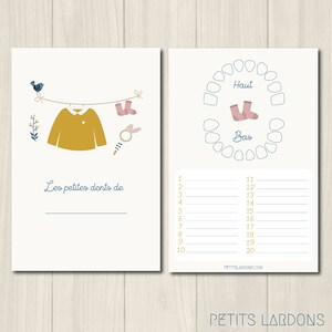 Carte dents bébé, carte "les petites dents de ...", petits habits de bébé, hochet lapin Olivia (pull)