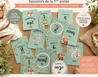 Cartões personalizados para acompanhar os marcos do bebê | Cartões para o primeiro ano do bebê | Presente original para bebês | Lembrança fotográfica do bebê