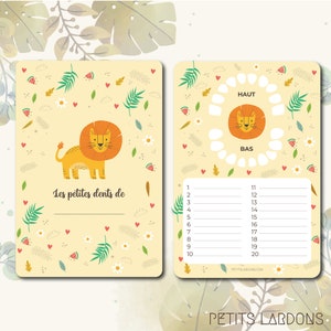 Carte dents bébé, carte "les petites dents de ...", carte lion, savane, jungle,safari