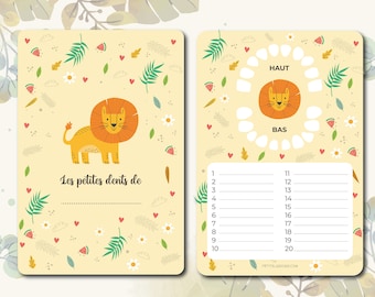Carte dents bébé, carte "les petites dents de ...", carte lion, savane, jungle,safari
