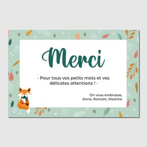 Lot Carte de remerciements naissance | Renard - automne hiver
