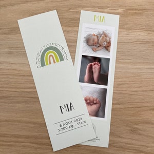 Personalized birth announcement, Birth bookmark, Birth announcement bookmark, Photo bookmark, mixed, rainbow