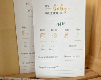 Lot de 4 cartes baby prédictions, cartes baby shower, carte pronostic bébé, cartes gender reveal