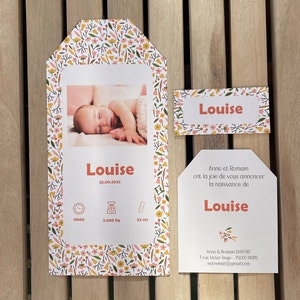 Trio label announcement set, Liberty floral announcement, Original birth announcement, Girl birth announcement, floral announcement
