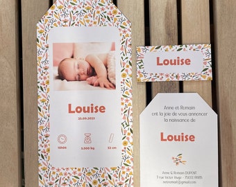 Trio label announcement set, Liberty floral announcement, Original birth announcement, Girl birth announcement, floral announcement