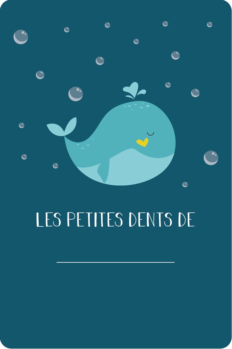 Carte dents bébé, carte "les petites dents de ...", carte baleine, bébé baleine, animaux marins, carte dents mixte, carte dents de lait image 3