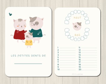 Carte dents bébé, carte "les petites dents de ...", carte chaton, petits chats, carte dents mixte, carte dents de lait