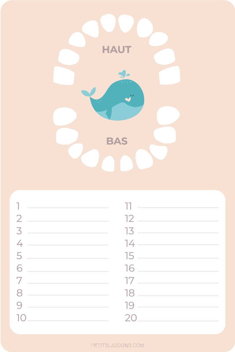 Carte dents bébé, carte "les petites dents de ...", carte baleine, bébé baleine, animaux marins, carte dents mixte, carte dents de lait image 6