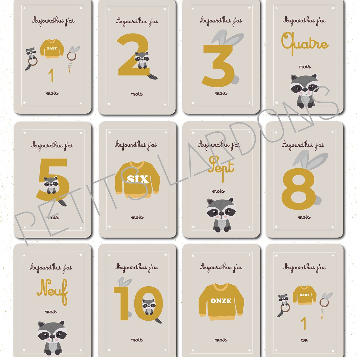 50 Cartes étapes Bébé - Cartes Mois Personnalisables Avec Autocollants
