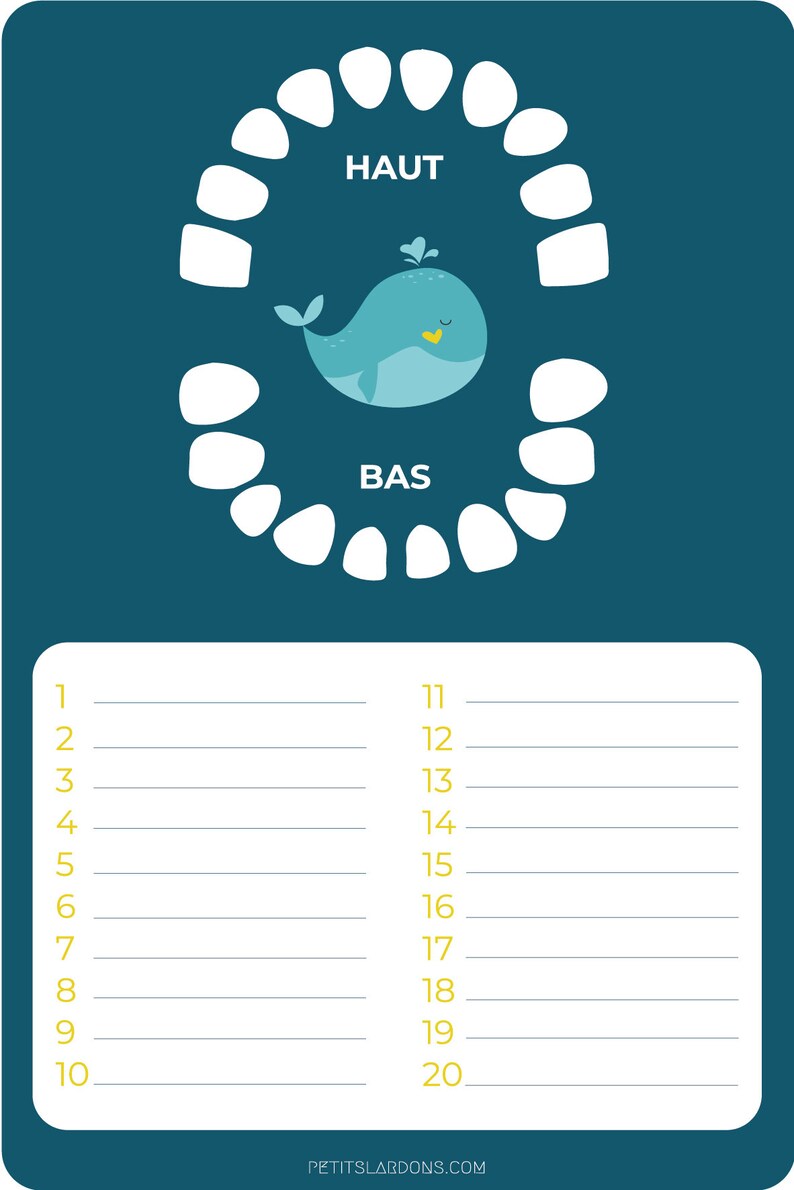 Carte dents bébé, carte "les petites dents de ...", carte baleine, bébé baleine, animaux marins, carte dents mixte, carte dents de lait image 4