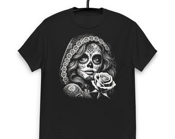Intricate Sugar Skull Woman Design - Day of the Dead Graphic Tee,day of the dead shirt, Dia de los Muertos graphic,skeleton makeup shirt