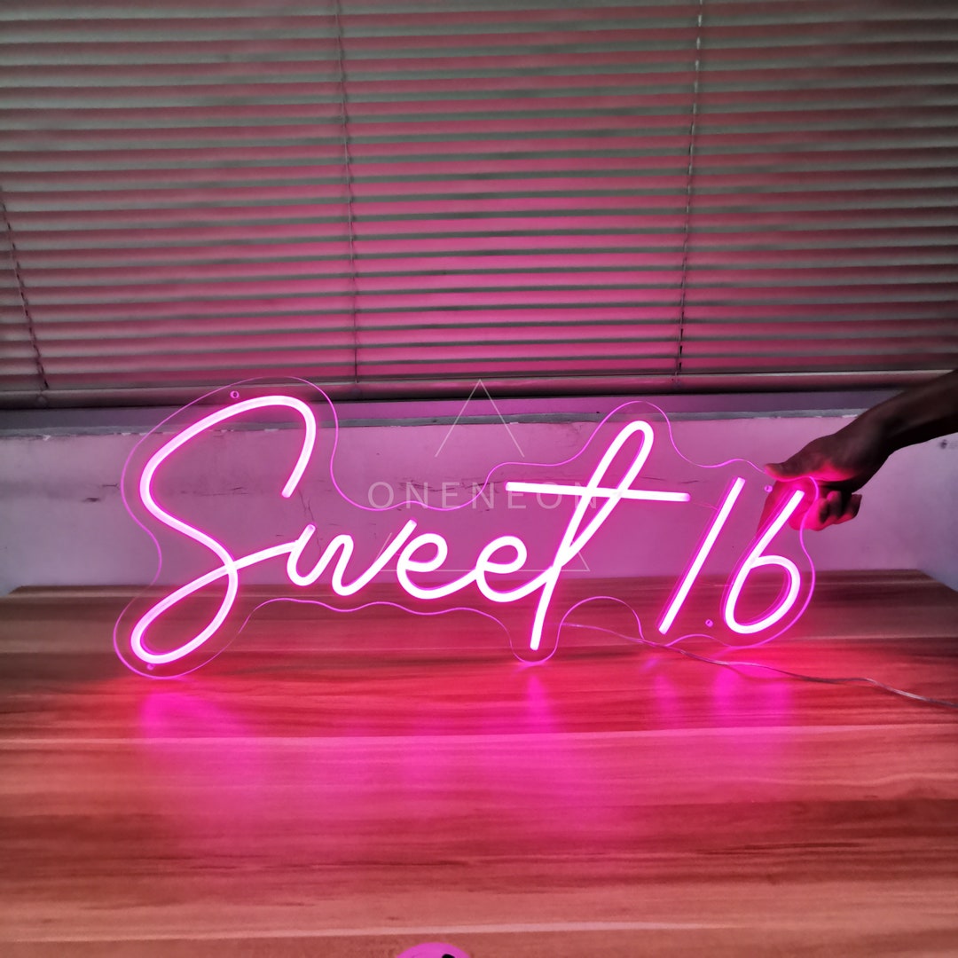 Sweet 16 Neon Sign Pink LED Neon Light Sign for 16th Birthday Party