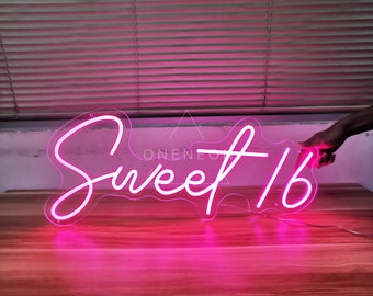 Sweet 16 Neon Sign Pink LED Neon Light Sign for 16th Birthday Party Decor Girls Bedroom Wall Decor Girls Room Decor Birthday Light Up Letter