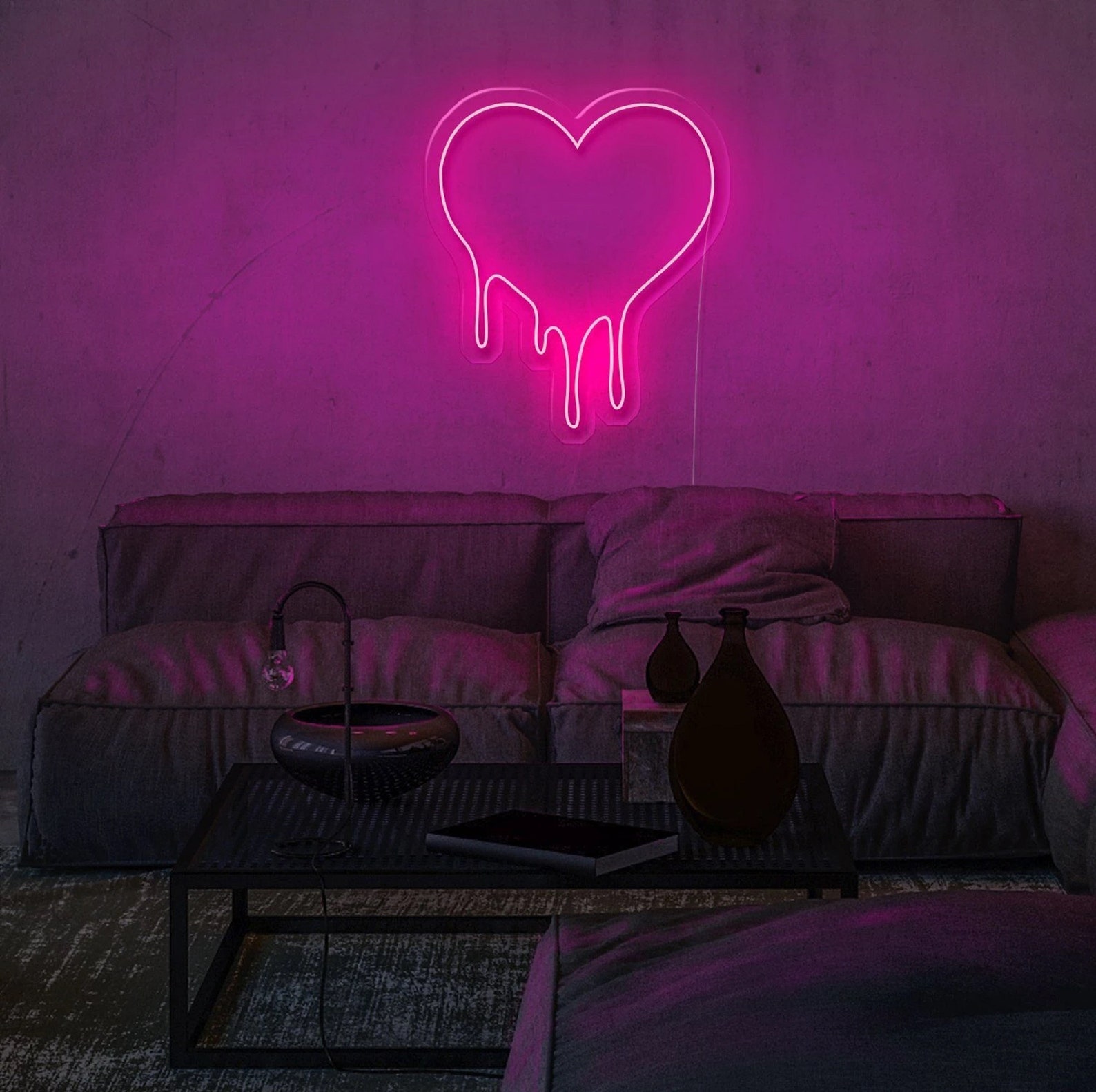 Dripping Heart Neon Sign / Pink Neon Sign Bedroom / Custom Etsy
