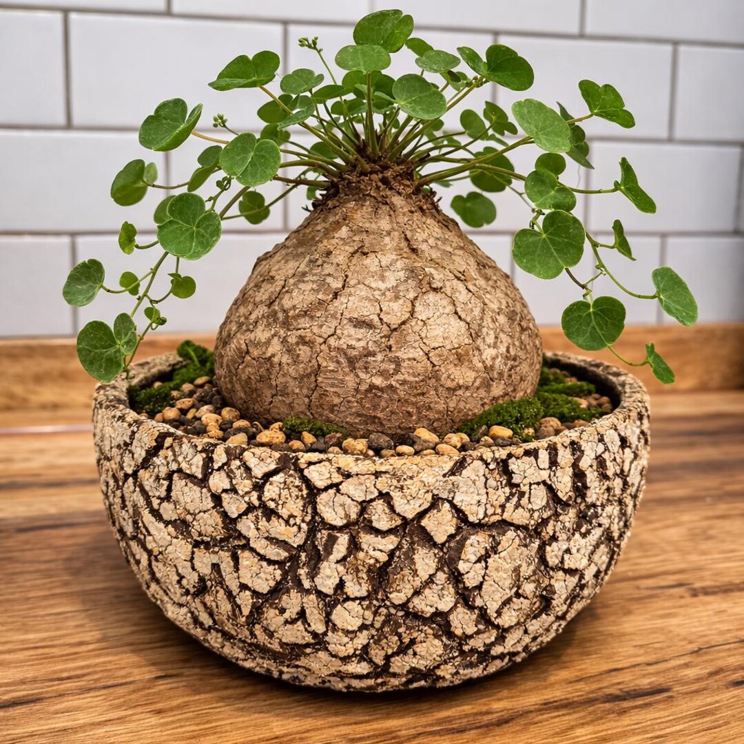 Handmade Ceramic Bonsai Pot With Drainage, Crackle Texture